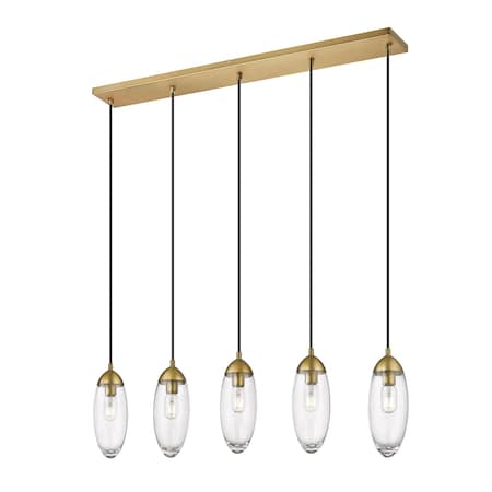 Z-Lite Arden Linear Chandelier, 5-Light, 4.75 In.W x 42 In.L x 12 In.H, Rubbed Brass/Clear 651P-5L-RB